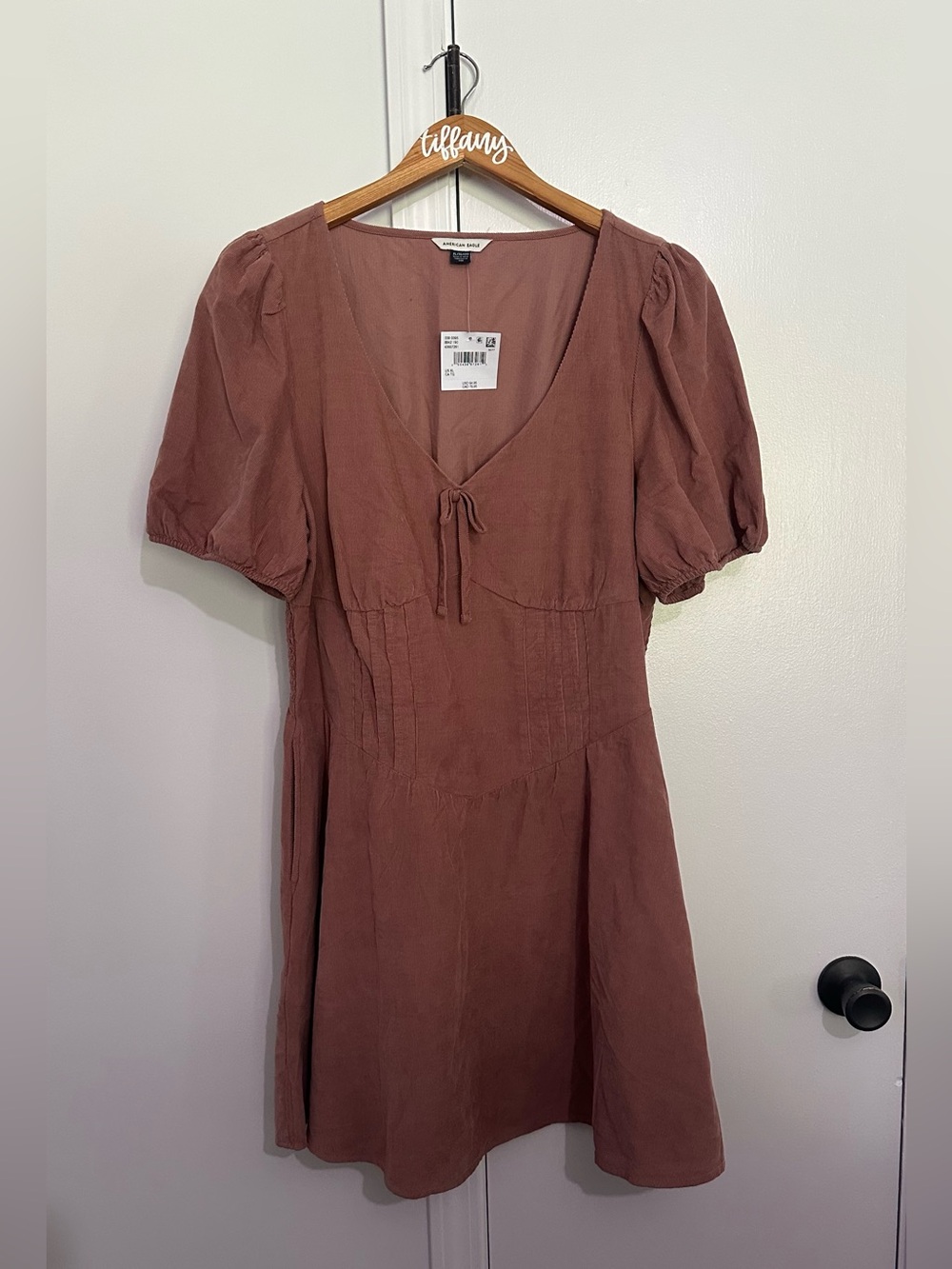 American Eagle Outfitters Puff-Sleeve Tie-Front Dress - Mauve